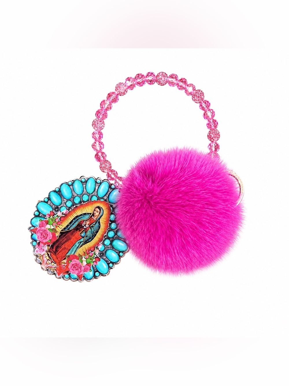 BRAND NEW WITH TAGS Hot Pink Guadalupe Pom Pom Keychain